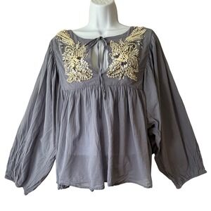 All Saints Spitalfields Dana Embellished Gray Tie Long Sleeve Blouse Top‎ 10/12